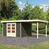 Abri de jardin en bois massif gris terre 9,24m² Askola 6 avec appentis 240cm - Karibu Ma boutique